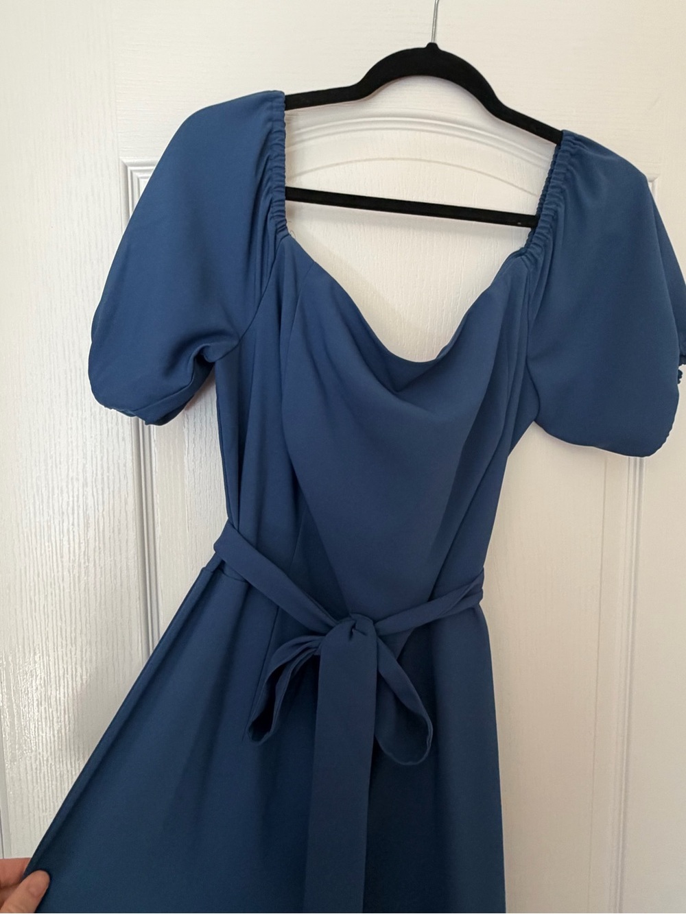 Lilly Pulitzer Slate Blue Puff Sleeve Midi Dress with Belt